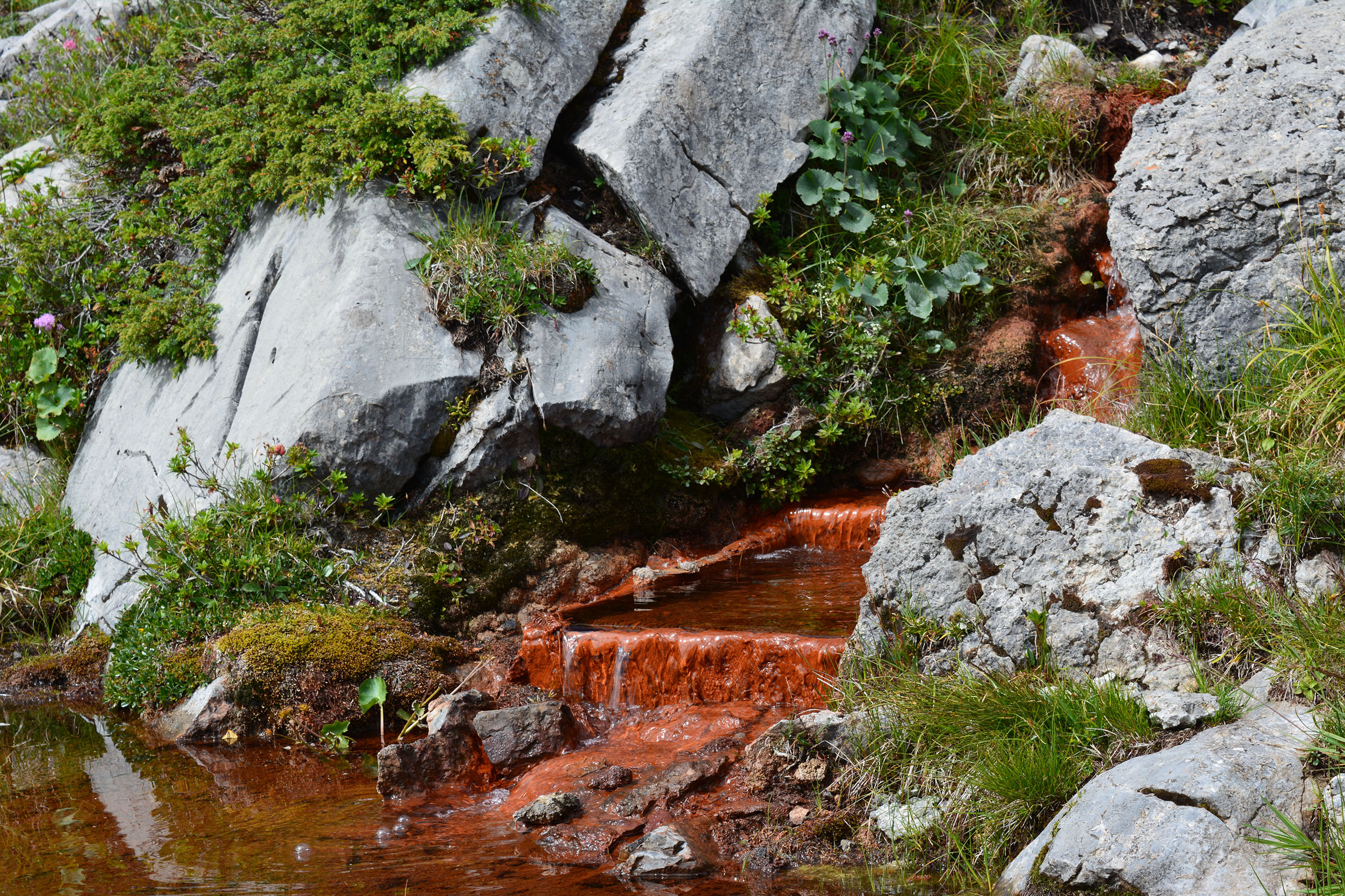 rot eingefärbter Bachlauf