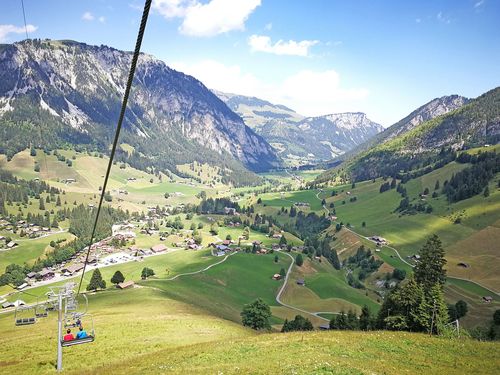 Blick auf Schwenden vom Sessel der Grimmialpbergbahn aus (Talfahrt)