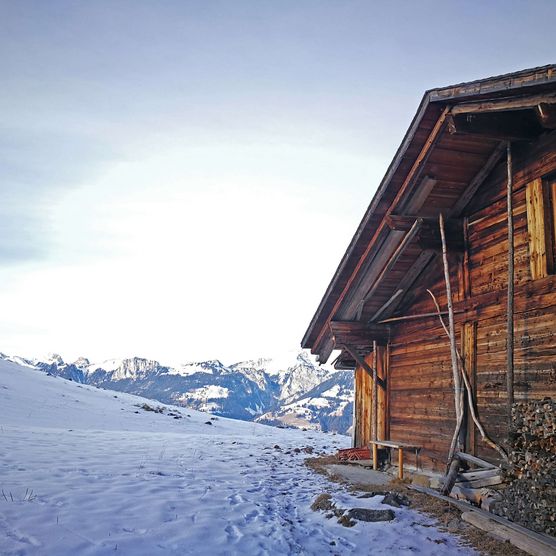Foto Eingewinterter Alphütte - zum Foto