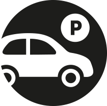 Piktogramm mit Auto und Parkplatzschild