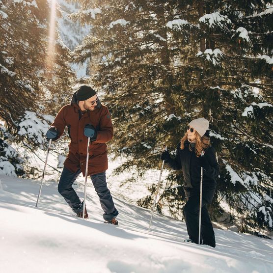 Photo Deux raquetteurs à la lisière de la forêt - voir la photo